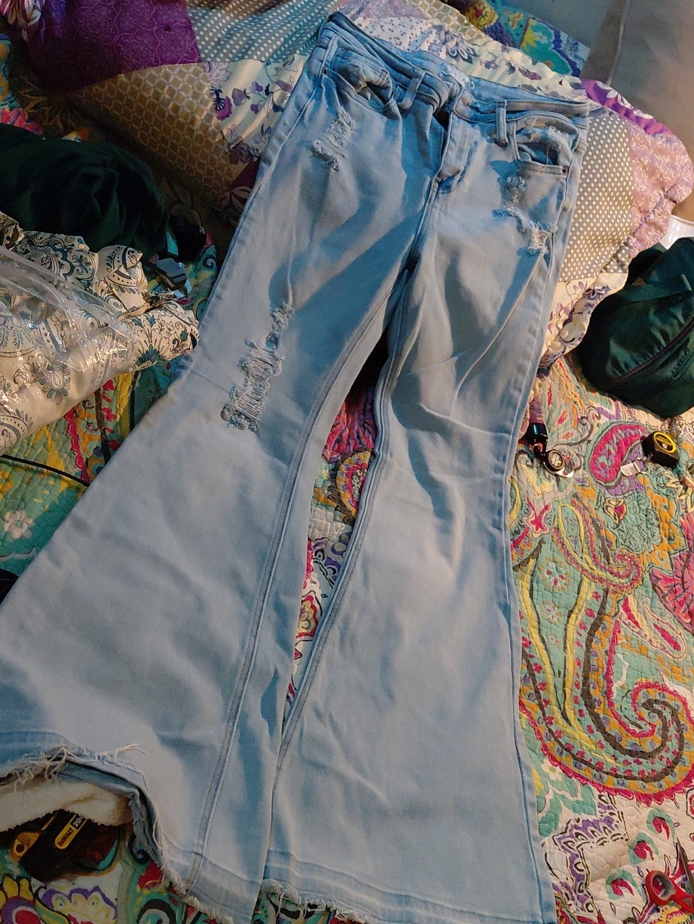 Cello Light Blue Distressed Flare Jeans - Women's